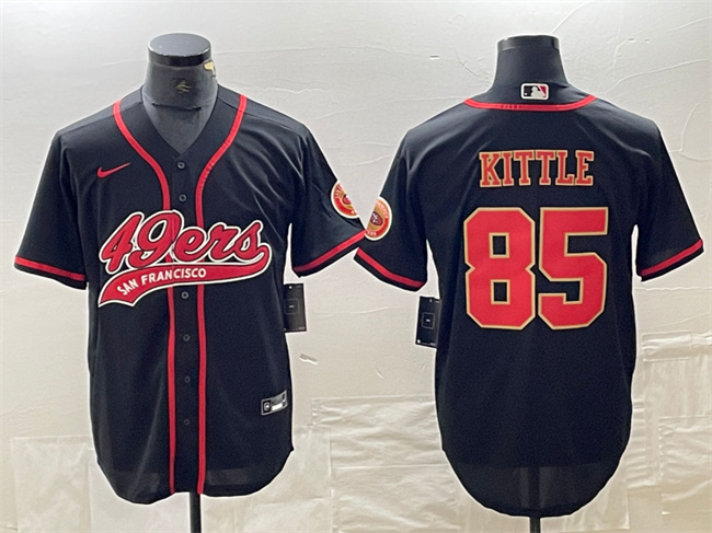 Men's San Francisco 49ers #85 George Kittle Black With Patch Cool Base Stitched Baseball Jersey